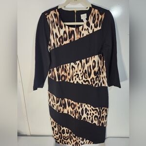 Chicos Leopard Print Black Dress NWT, Size 1.5